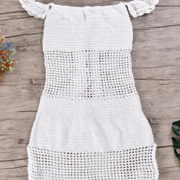 NWOT White Boho Off Shoulder Dress Crochet Boho - Picture 3 of 6
